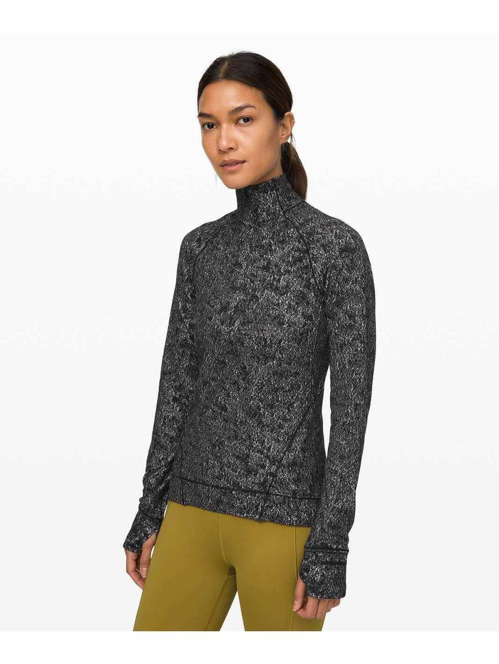 Lululemon Outrun the Elements 1/2 Zip Women's 6 Misted Jacquard Black White